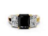 Yellow gold Three-Stone Fancy Black Radiant Cut Cut Diamond Engagement Ring with Flat Band and Four-Prong Setting_12
