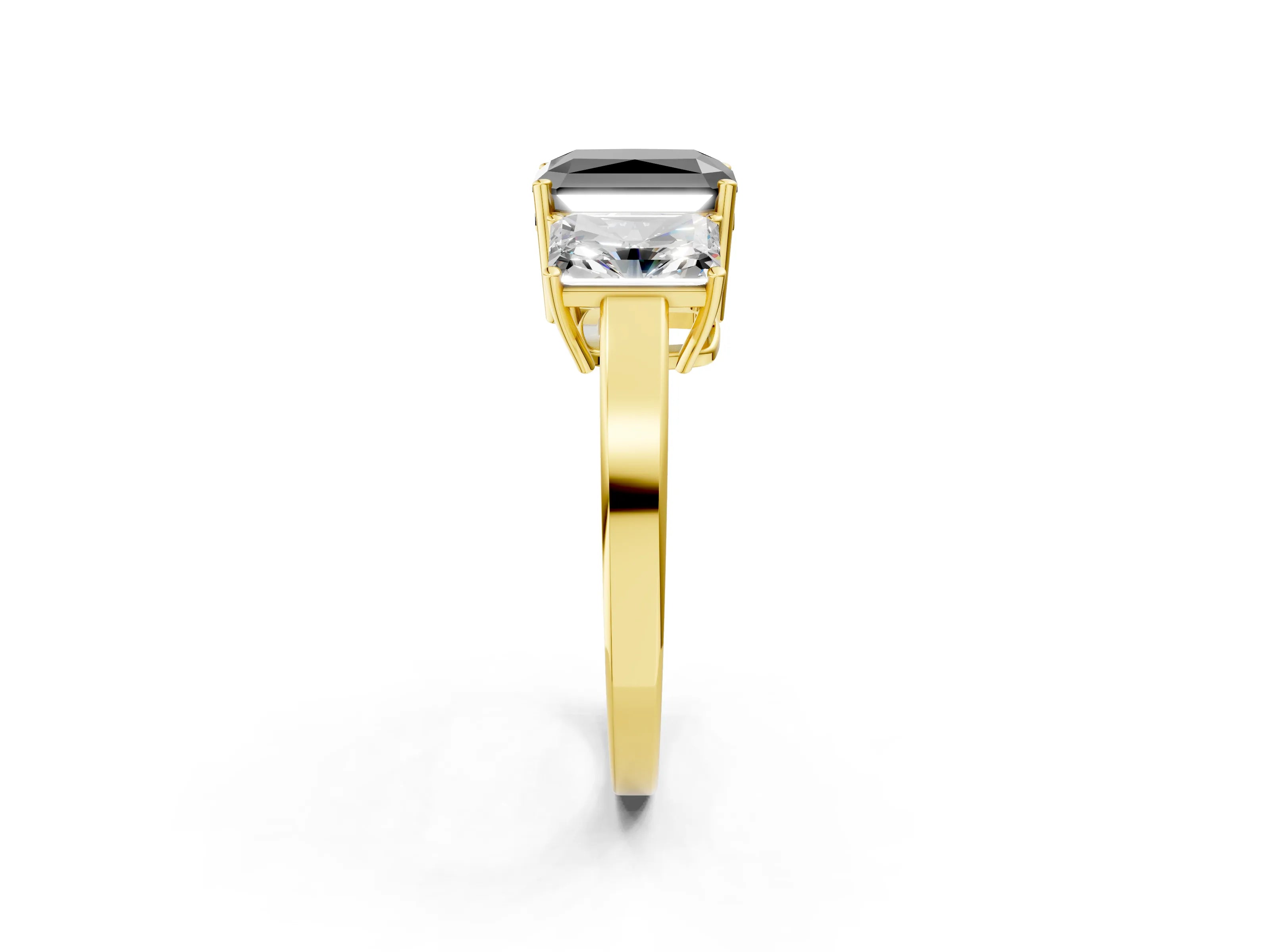 Yellow gold Three-Stone Fancy Black Radiant Cut Cut Diamond Engagement Ring with Flat Band and Four-Prong Setting_14