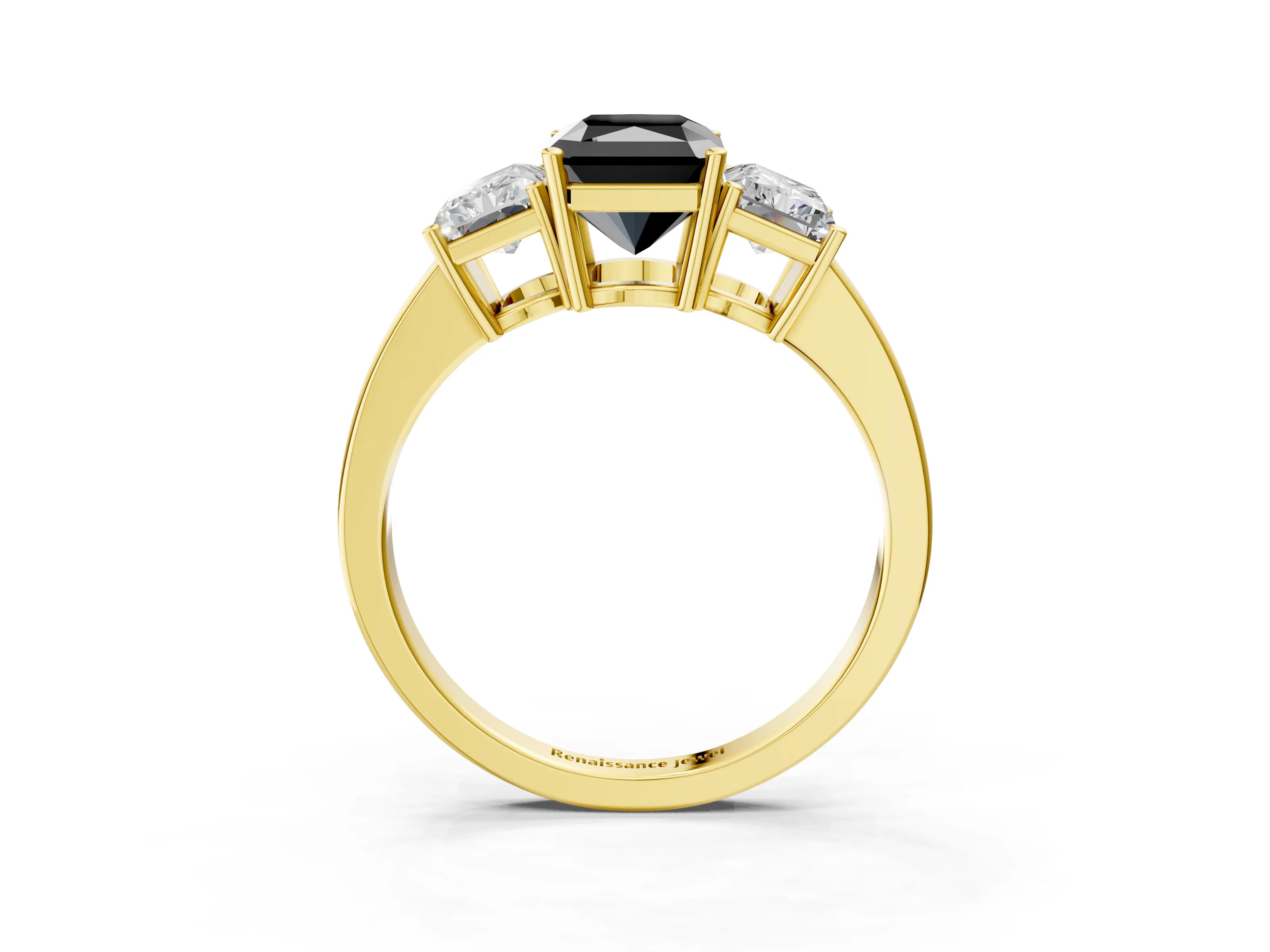 Yellow gold Three-Stone Fancy Black Radiant Cut Cut Diamond Engagement Ring with Flat Band and Four-Prong Setting_15