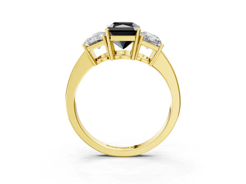 Yellow gold Three-Stone Fancy Black Radiant Cut Cut Diamond Engagement Ring with Flat Band and Four-Prong Setting_15