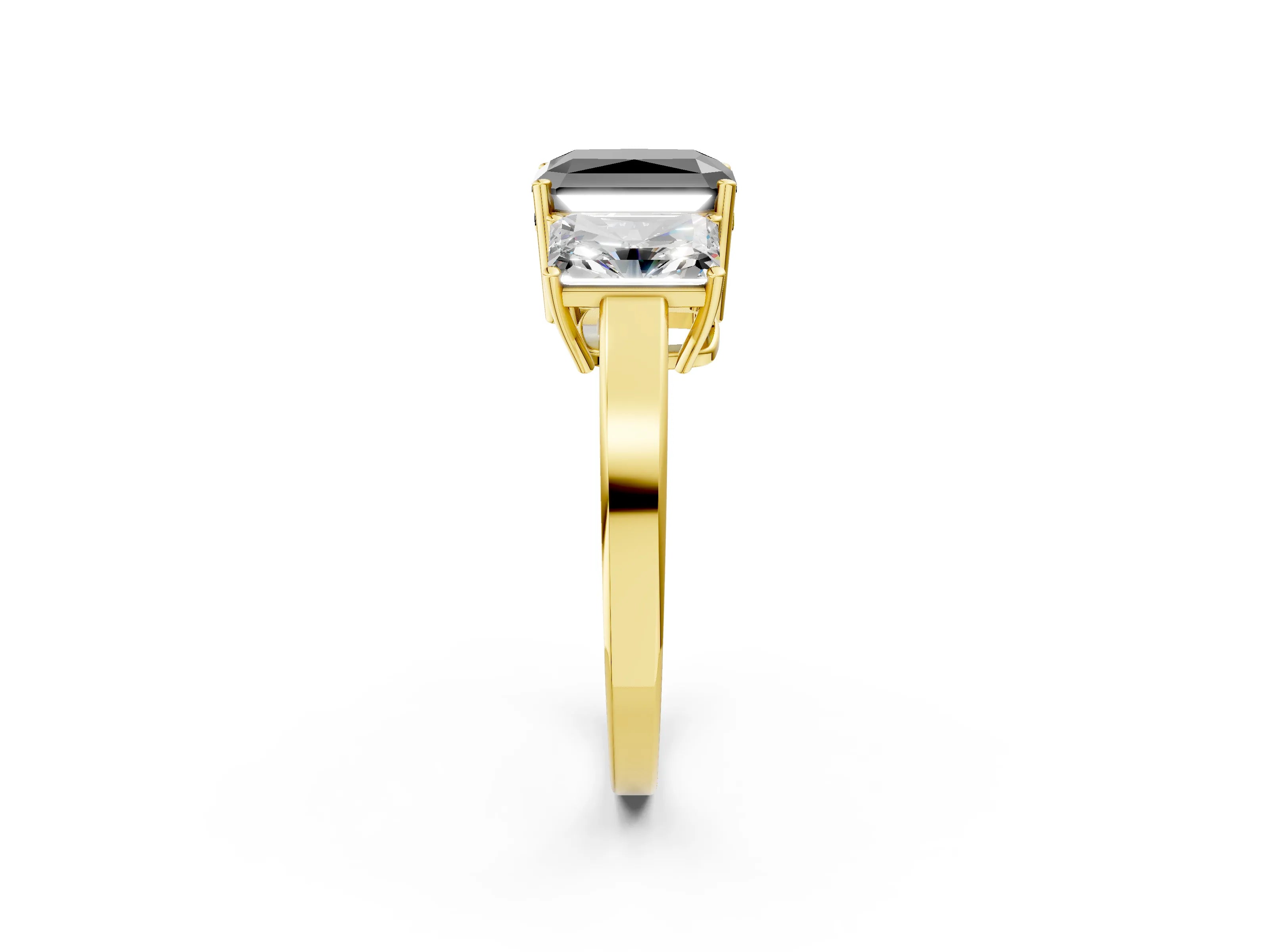 Yellow gold Three-Stone Fancy Black Radiant Cut Cut Diamond Engagement Ring with Flat Band and Four-Prong Setting_2