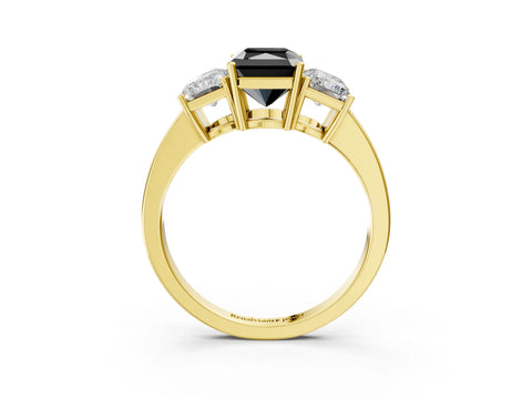 Yellow gold Three-Stone Fancy Black Radiant Cut Cut Diamond Engagement Ring with Flat Band and Four-Prong Setting_3