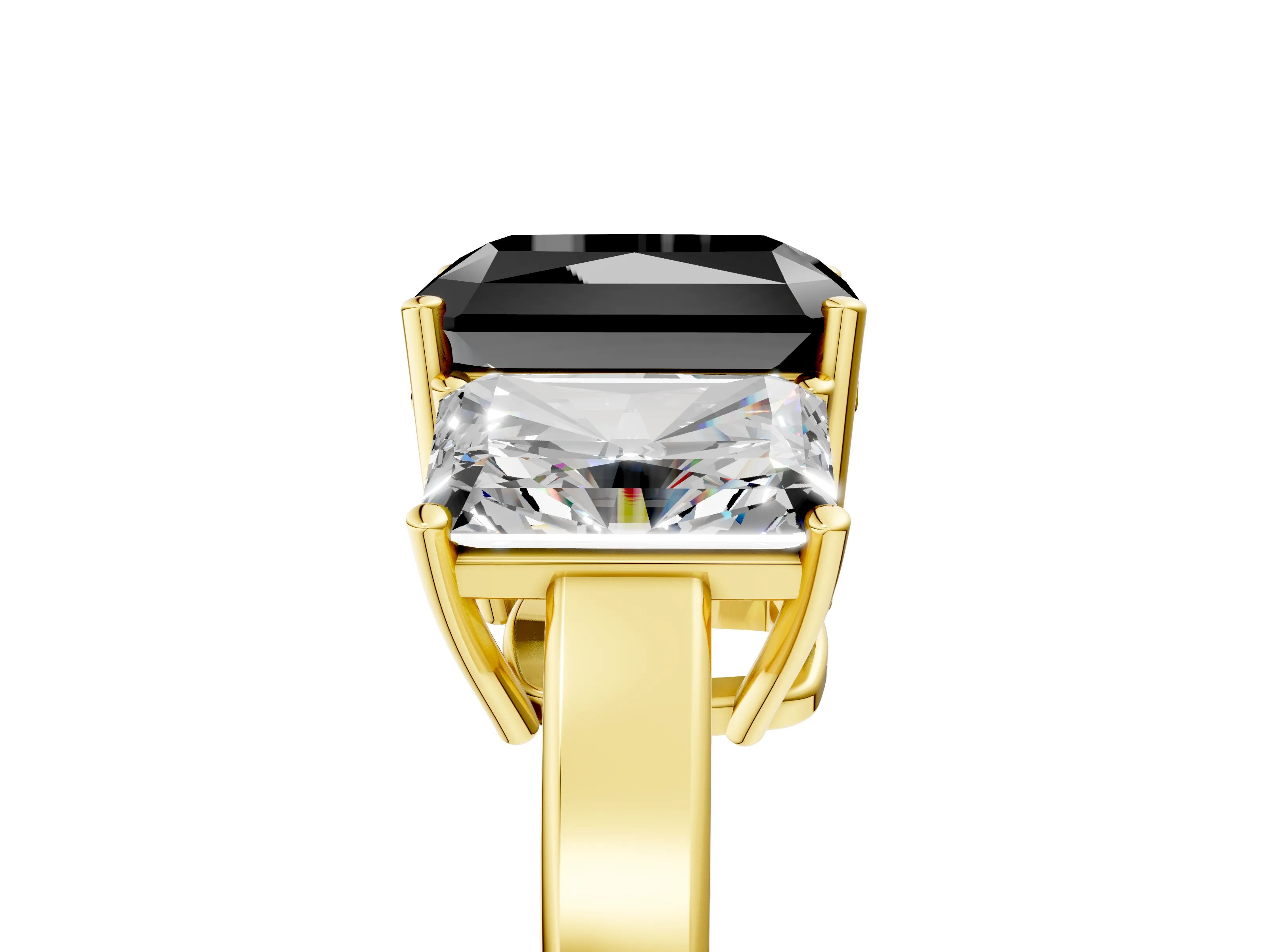 Yellow gold Three-Stone Fancy Black Radiant Cut Cut Diamond Engagement Ring with Flat Band and Four-Prong Setting_5