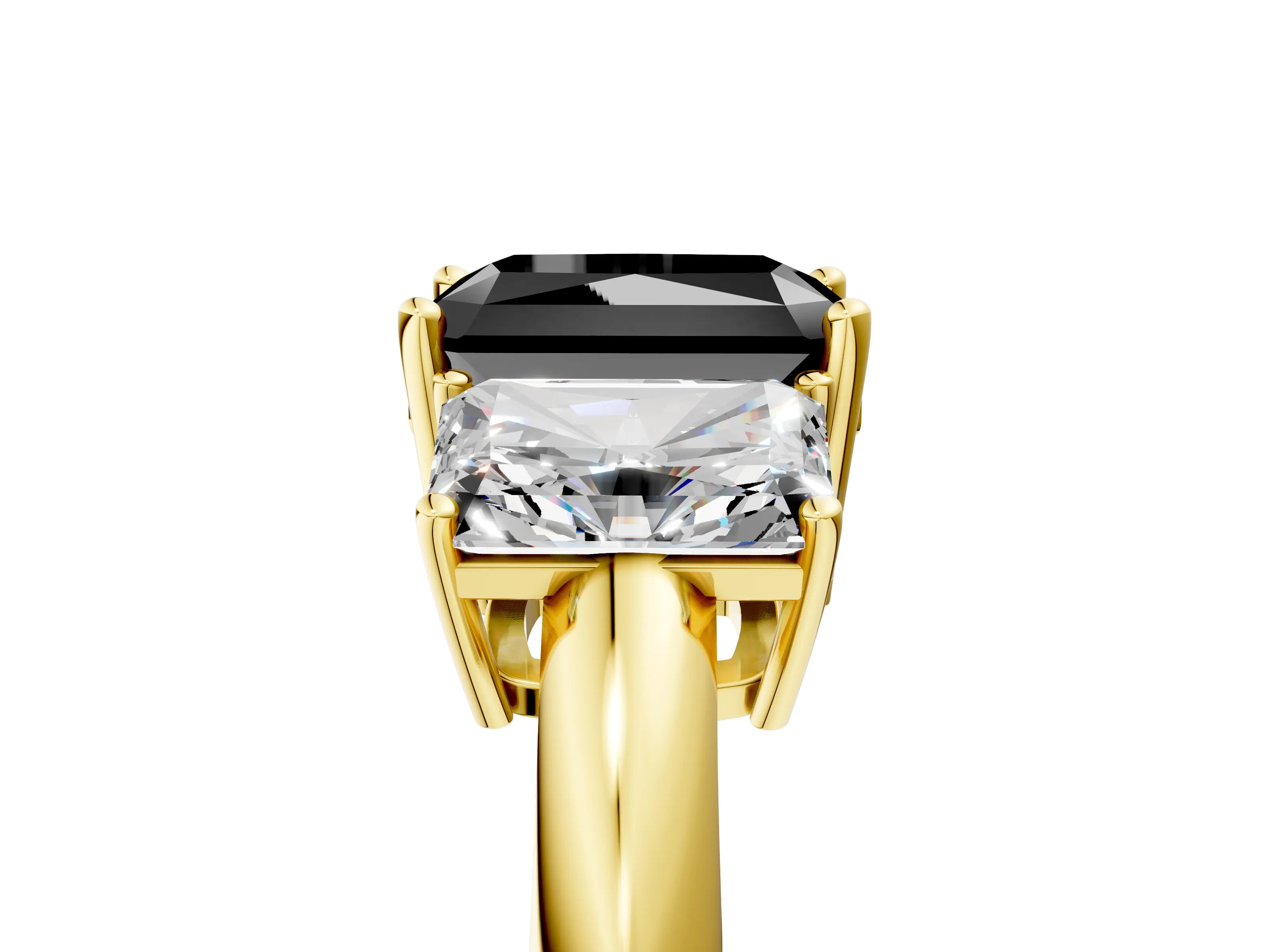 Yellow gold Three-Stone Fancy Black Radiant Cut Cut Diamond Engagement Ring with Prong Setting on a White Gold Band_5