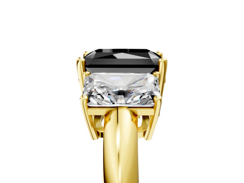 Yellow gold Three-Stone Fancy Black Radiant Cut Cut Diamond Engagement Ring with Prong Setting on a White Gold Band_5