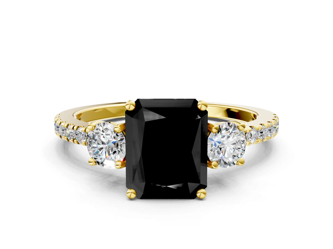 Yellow gold Three-Stone Fancy Black Radiant Cut Cut Diamond Pavé Band with Prong Setting_15