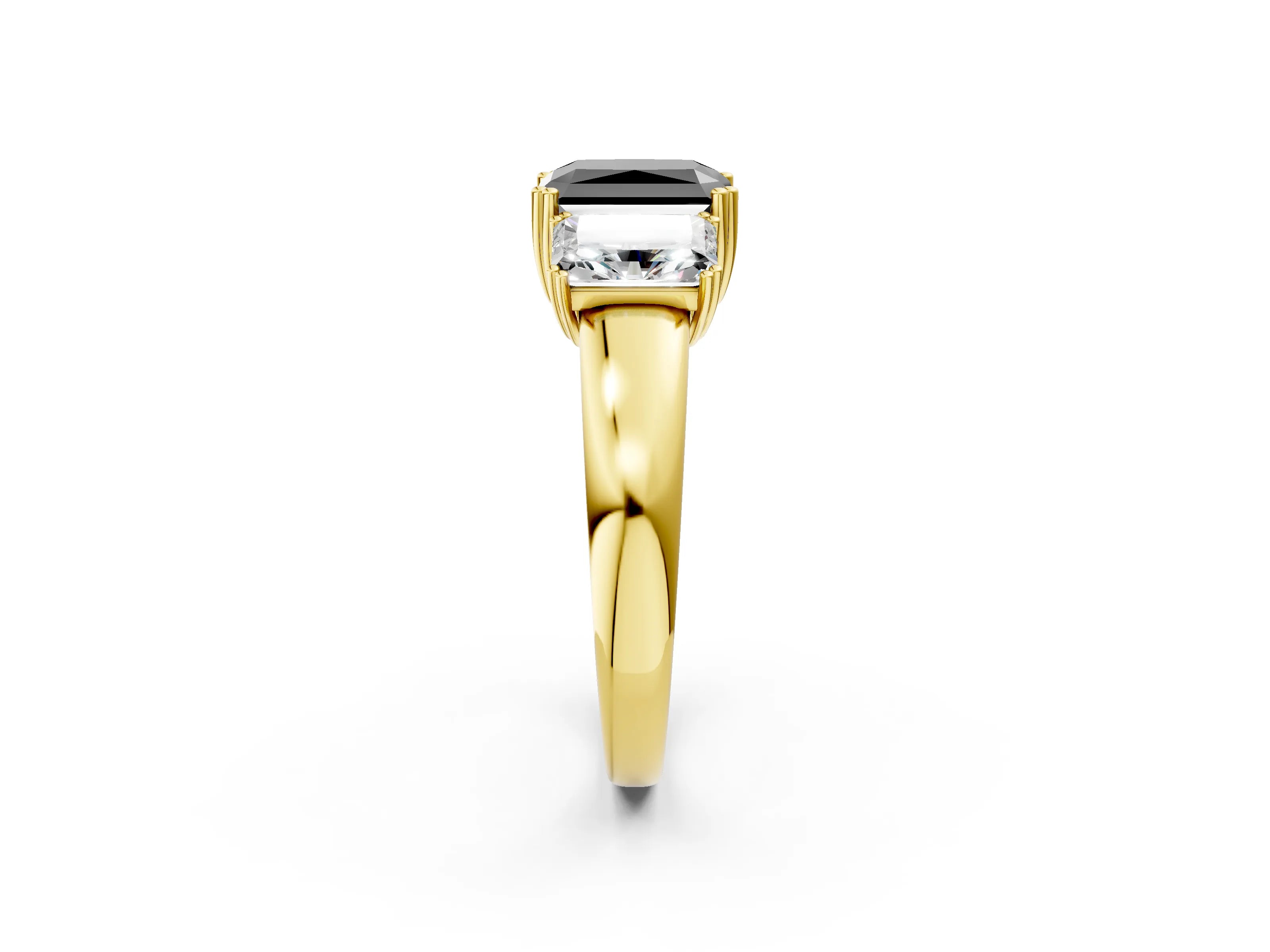 Yellow gold Three-Stone Fancy Black Radiant Cut Cut Diamond Ring with Channel Set Band and Four-Prong Setting_2