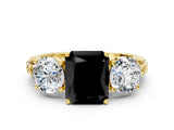 Yellow gold Three-Stone Fancy Black Radiant Cut Cut Diamond Ring with Channel-Set Band and Prong Setting