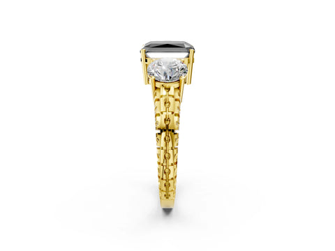 Yellow gold Three-Stone Fancy Black Radiant Cut Cut Diamond Ring with Channel-Set Band and Prong Setting_2