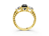 Yellow gold Three-Stone Fancy Black Radiant Cut Cut Diamond Ring with Channel-Set Band and Prong Setting_3