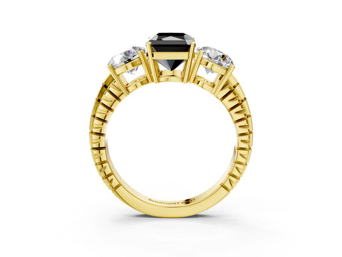 Yellow gold Three-Stone Fancy Black Radiant Cut Cut Diamond Ring with Channel-Set Band and Prong Setting_3