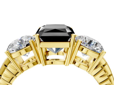Yellow gold Three-Stone Fancy Black Radiant Cut Cut Diamond Ring with Channel-Set Band and Prong Setting_4