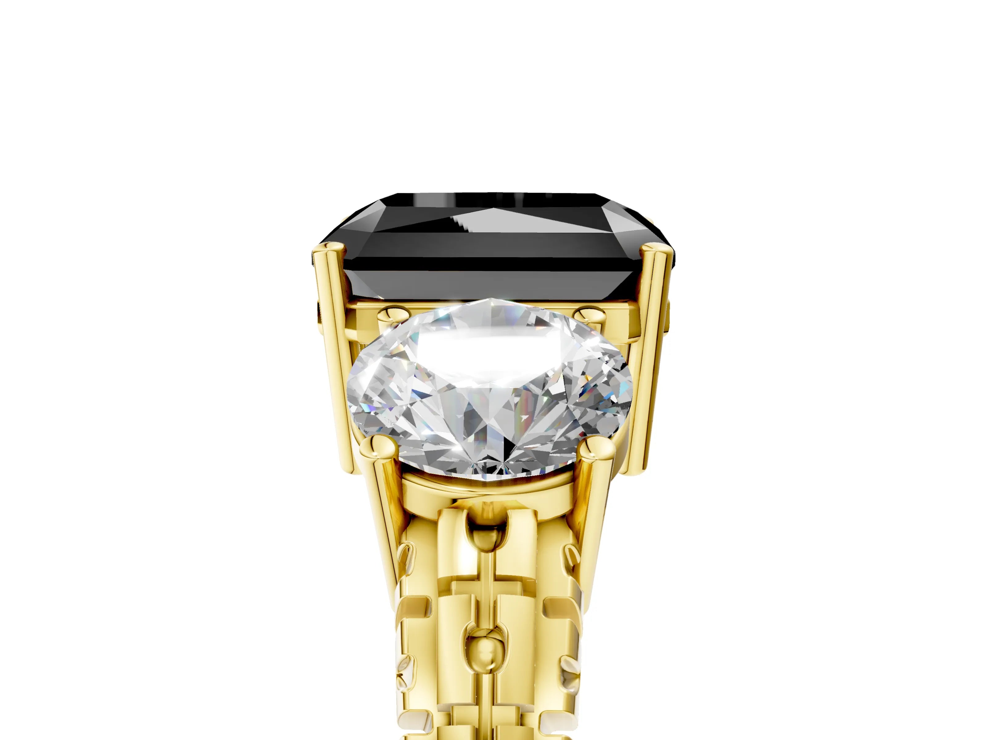 Yellow gold Three-Stone Fancy Black Radiant Cut Cut Diamond Ring with Channel-Set Band and Prong Setting_5