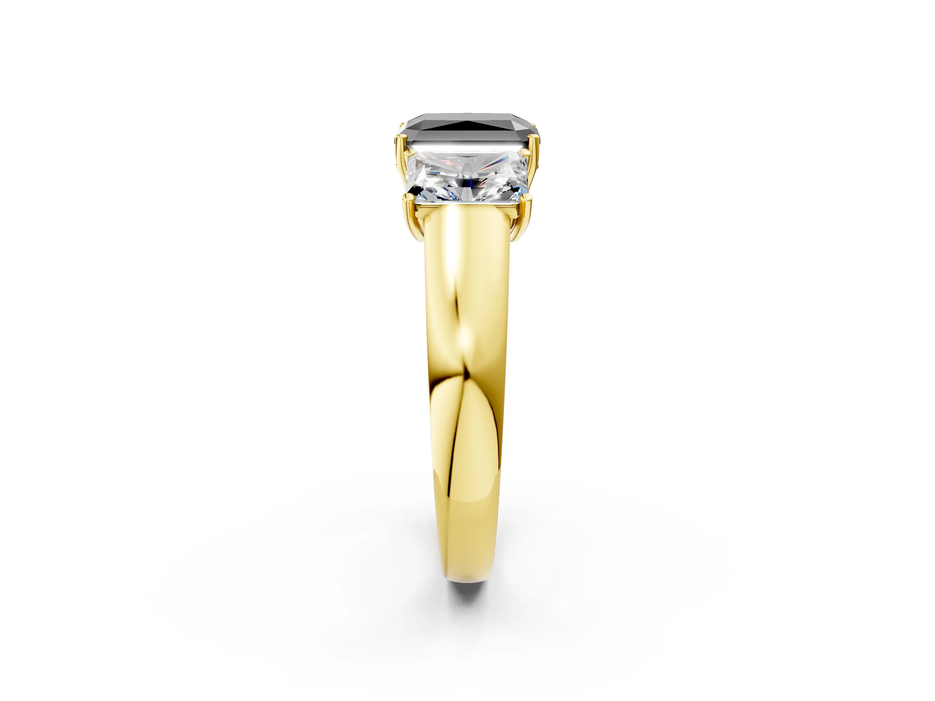 Yellow gold Three-Stone Fancy Black Radiant Cut Cut Diamond Ring with Prong Setting and Classic Band_2