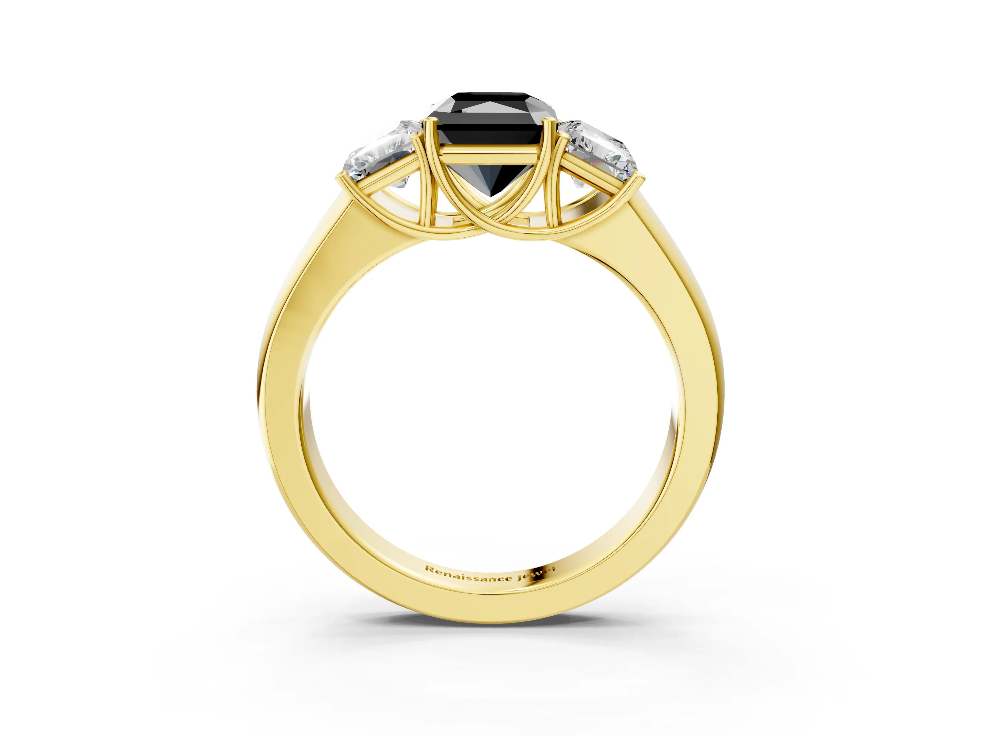 Yellow gold Three-Stone Fancy Black Radiant Cut Cut Diamond Ring with Prong Setting and Classic Band_3