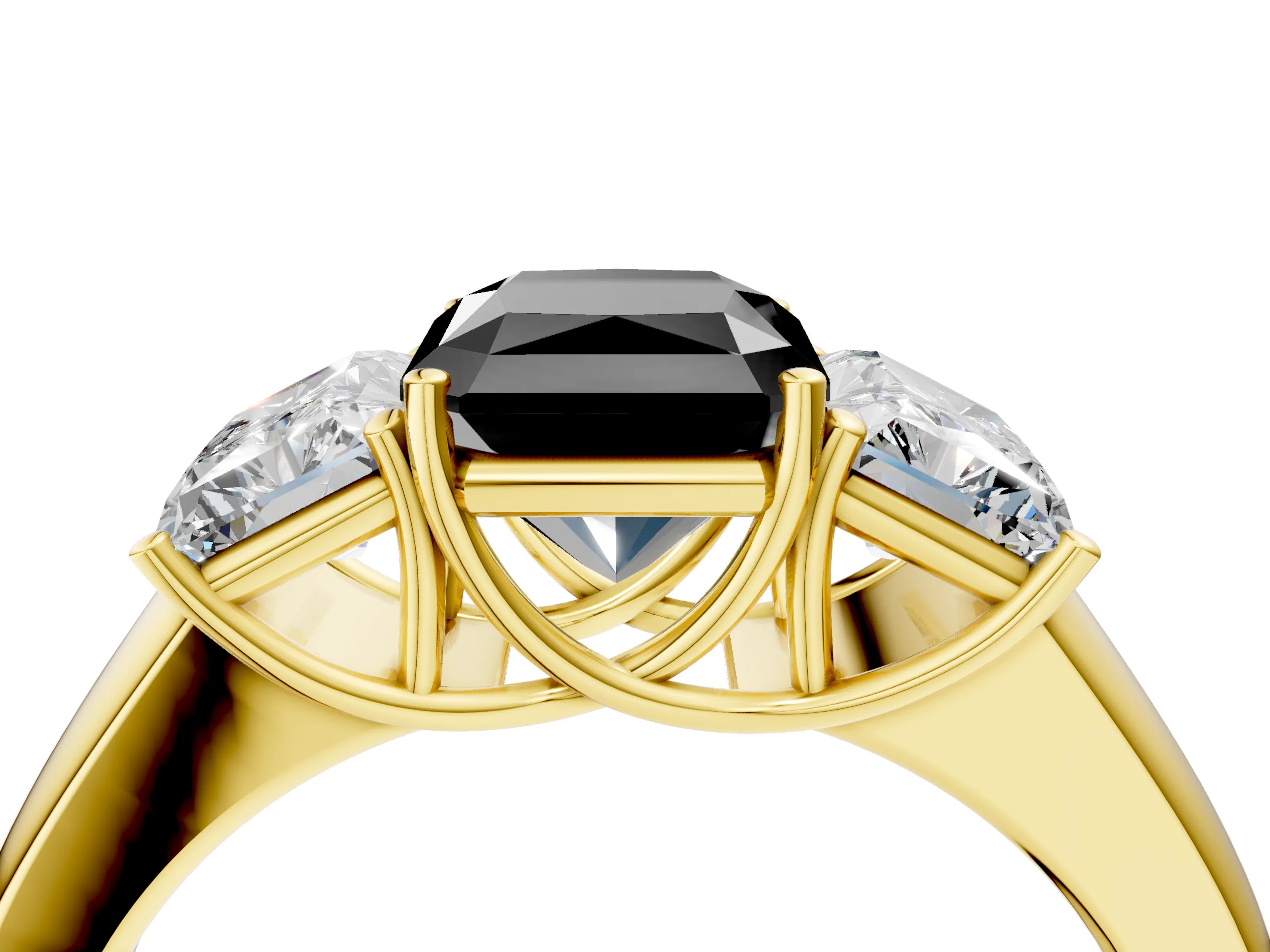 Yellow gold Three-Stone Fancy Black Radiant Cut Cut Diamond Ring with Prong Setting and Classic Band_4