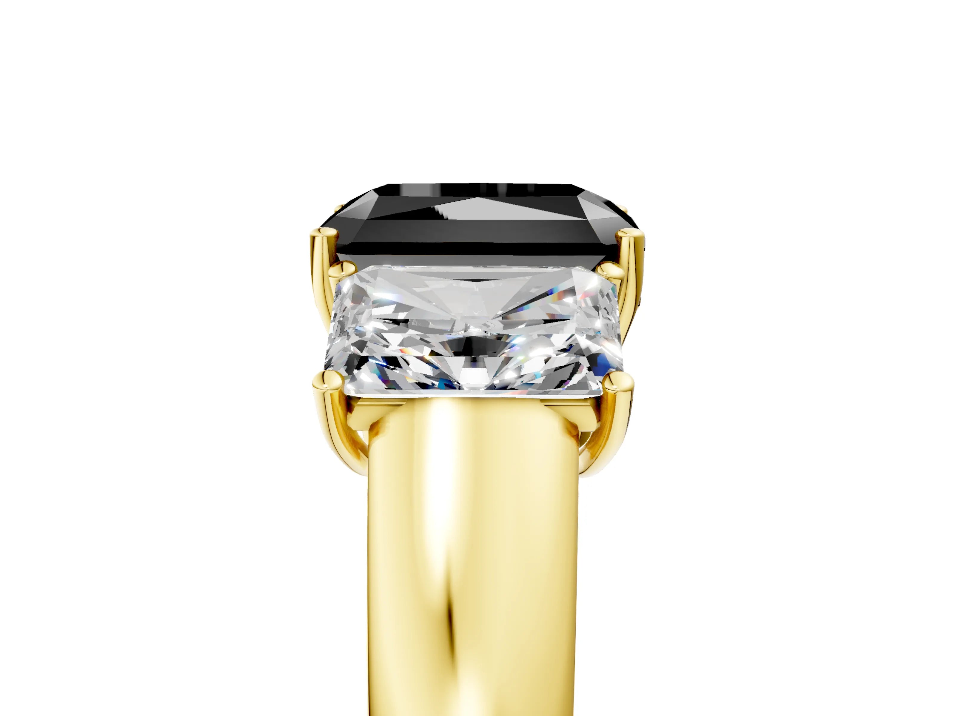 Yellow gold Three-Stone Fancy Black Radiant Cut Cut Diamond Ring with Prong Setting and Classic Band_5