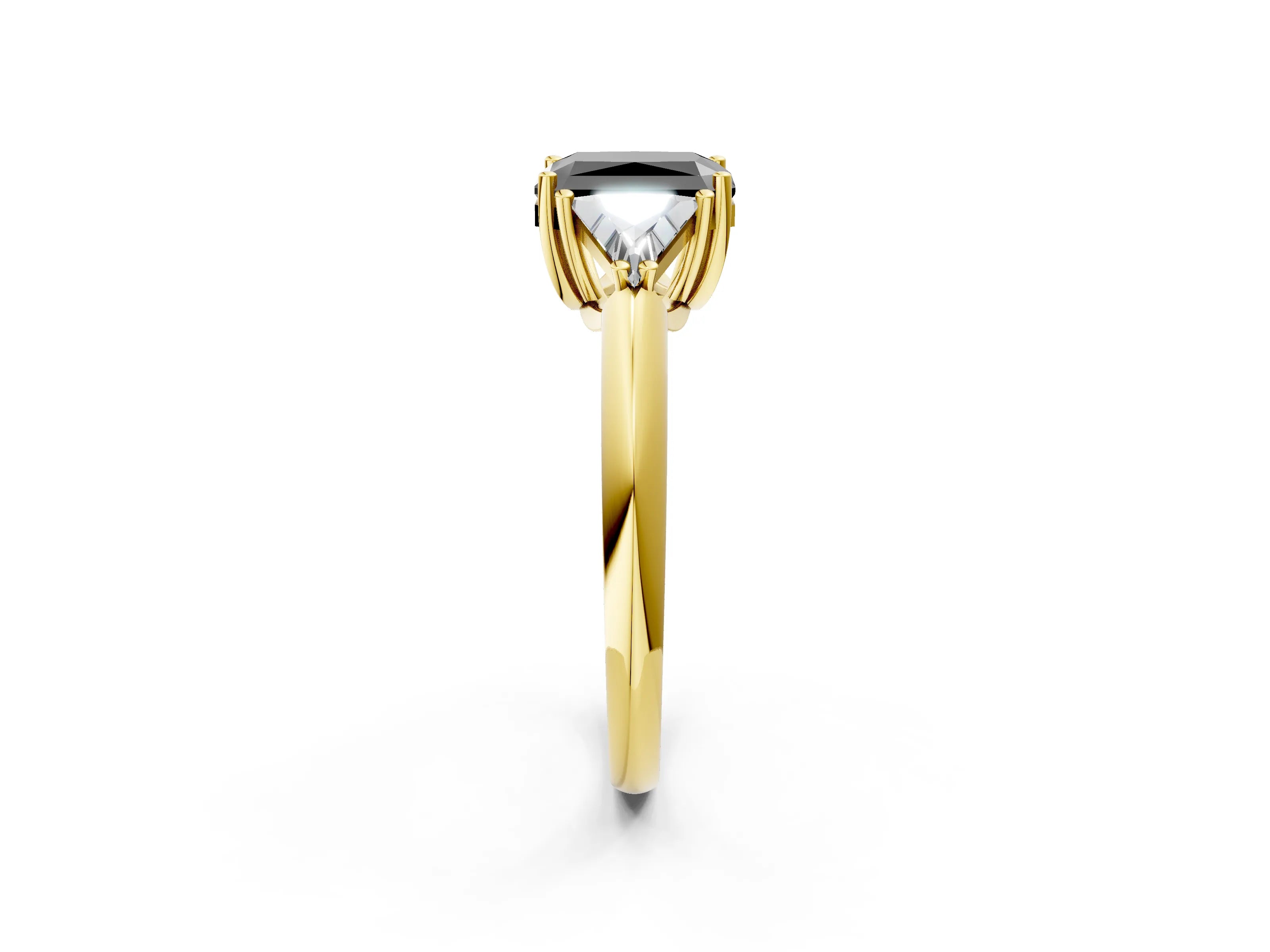 Yellow gold Three-Stone Fancy Black Radiant Cut Cut Diamond Ring with Trillion Side Stones and Four-Prong Setting_5
