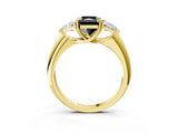 Yellow gold Three-Stone Fancy Black Radiant Cut Cut Diamond Ring with Trillion Side Stones and Four-Prong Setting_6