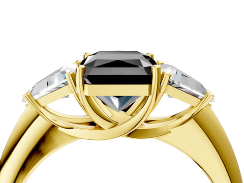 Yellow gold Three-Stone Fancy Black Radiant Cut Cut Diamond Ring with Trillion Side Stones and Four-Prong Setting_7