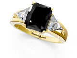 Yellow gold Three-Stone Fancy Black Radiant Cut Cut Diamond Ring with Trillion Side Stones on a Split Shank Band_1