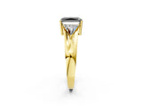 Yellow gold Three-Stone Fancy Black Radiant Cut Cut Diamond Ring with Trillion Side Stones on a Split Shank Band_2