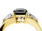 Yellow gold Three-Stone Fancy Black Radiant Cut Cut Diamond Ring with Trillion Side Stones on a Split Shank Band_4