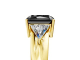 Yellow gold Three-Stone Fancy Black Radiant Cut Cut Diamond Ring with Trillion Side Stones on a Split Shank Band_5