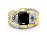 Yellow gold Three-Stone Fancy Black Radiant Cut Cut Diamond Split Shank Prong Set Ring_12