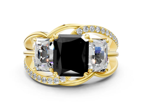 Yellow gold Three-Stone Fancy Black Radiant Cut Cut Diamond Split Shank Prong Set Ring_12