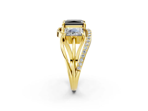 Yellow gold Three-Stone Fancy Black Radiant Cut Cut Diamond Split Shank Prong Set Ring_14