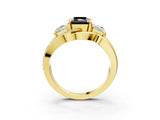 Yellow gold Three-Stone Fancy Black Radiant Cut Cut Diamond Split Shank Prong Set Ring_15