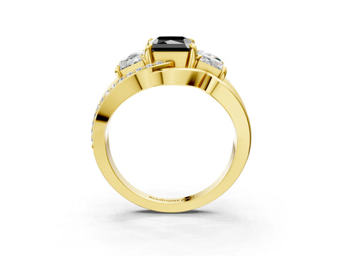 Yellow gold Three-Stone Fancy Black Radiant Cut Cut Diamond Split Shank Prong Set Ring_15