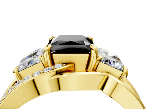 Yellow gold Three-Stone Fancy Black Radiant Cut Cut Diamond Split Shank Prong Set Ring_16