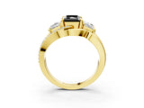 Yellow gold Three-Stone Fancy Black Radiant Cut Cut Diamond Split Shank Prong Set Ring_3
