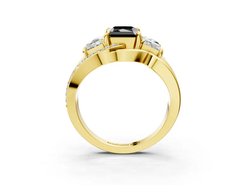 Yellow gold Three-Stone Fancy Black Radiant Cut Cut Diamond Split Shank Prong Set Ring_3