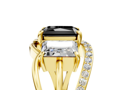 Yellow gold Three-Stone Fancy Black Radiant Cut Cut Diamond Split Shank Prong Set Ring_5