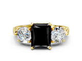Yellow gold Three-Stone Fancy Black Radiant Cut Cut Milgrain Band Prong Setting Ring