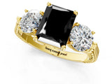 Yellow gold Three-Stone Fancy Black Radiant Cut Cut Milgrain Band Prong Setting Ring_1