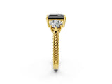 Yellow gold Three-Stone Fancy Black Radiant Cut Cut Milgrain Band Prong Setting Ring_2