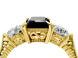 Yellow gold Three-Stone Fancy Black Radiant Cut Cut Milgrain Band Prong Setting Ring_4
