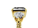 Yellow gold Three-Stone Fancy Black Radiant Cut Cut Milgrain Band Prong Setting Ring_5