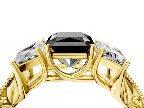 Yellow gold Three-Stone Fancy Black Radiant Cut Cut Milgrain Pavé Engagement Ring_16