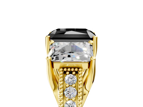 Yellow gold Three-Stone Fancy Black Radiant Cut Cut Milgrain Pavé Engagement Ring_17