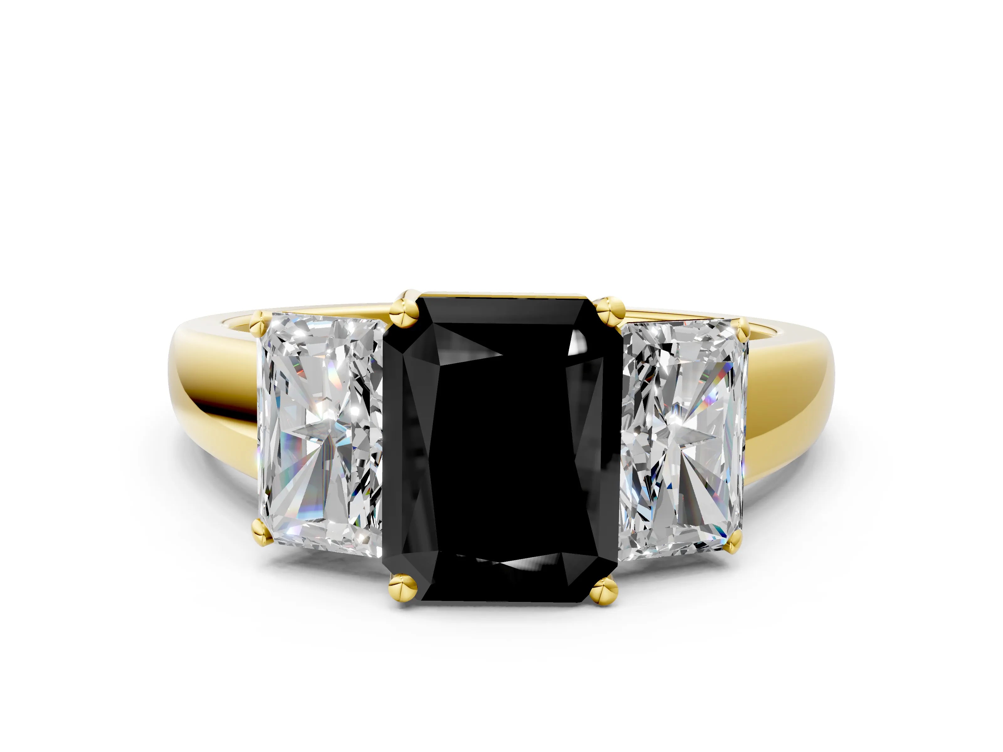 Yellow gold Three-Stone Fancy Black Radiant Cut Cut Solitaire Ring with Classic Prong Setting