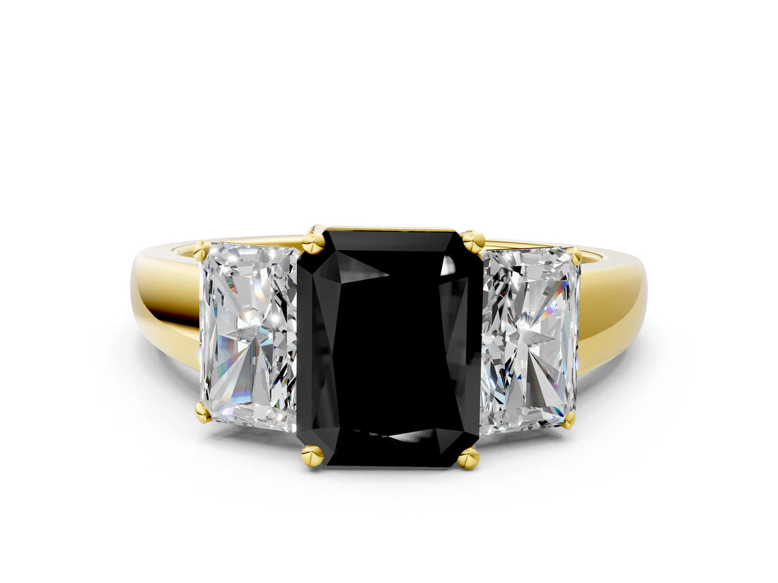 Yellow gold Three-Stone Fancy Black Radiant Cut Cut Solitaire Ring with Classic Prong Setting