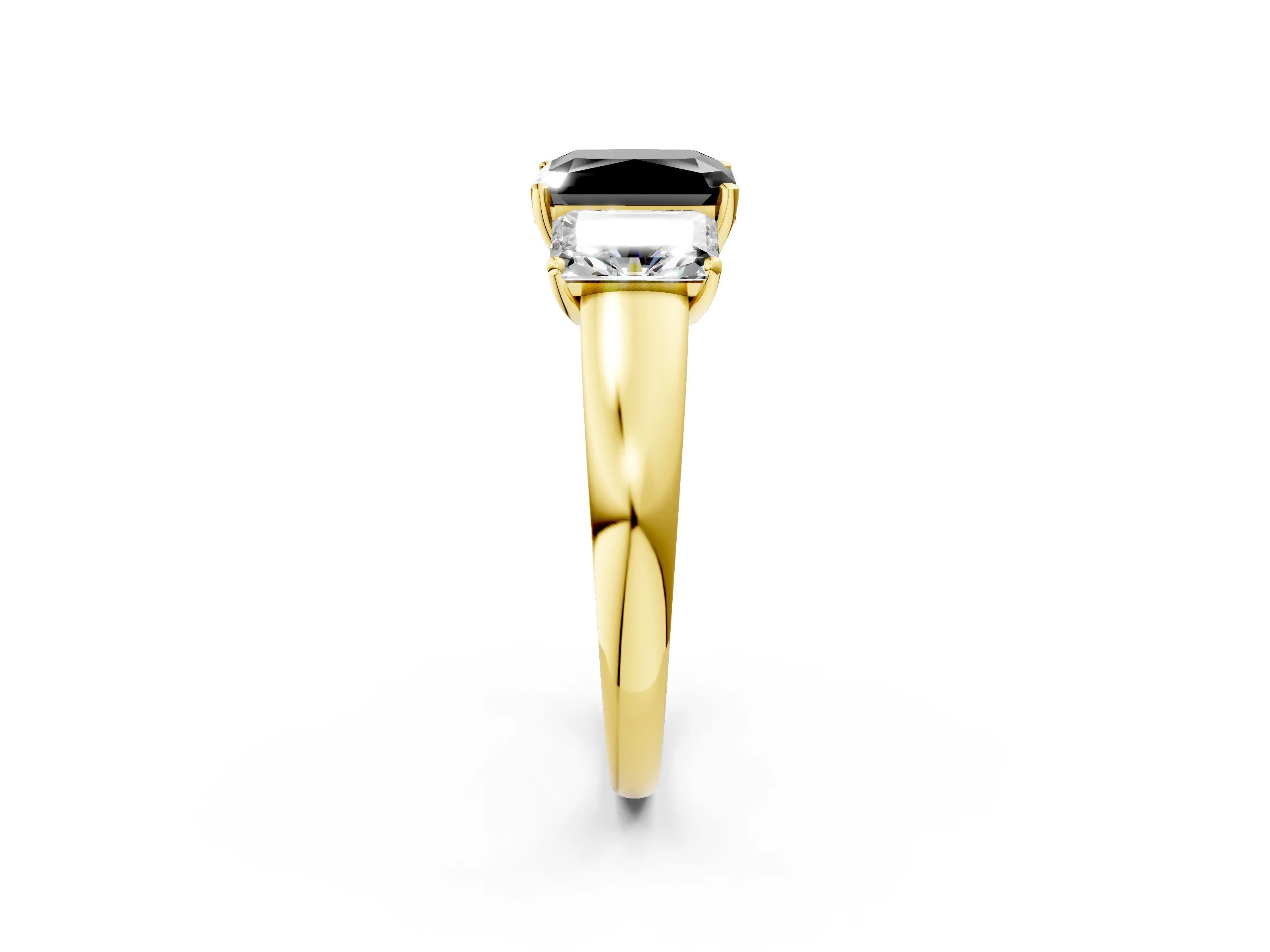Yellow gold Three-Stone Fancy Black Radiant Cut Cut Solitaire Ring with Classic Prong Setting_2