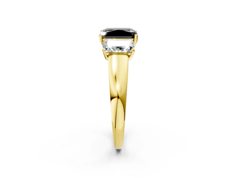 Yellow gold Three-Stone Fancy Black Radiant Cut Cut Solitaire Ring with Classic Prong Setting_2