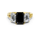 Yellow gold Three-Stone Fancy Black Radiant Cut Diamond Braided Band Ring with Four-Prong Setting_60