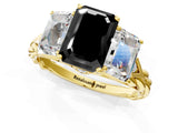 Yellow gold Three-Stone Fancy Black Radiant Cut Diamond Braided Band Ring with Four-Prong Setting_61